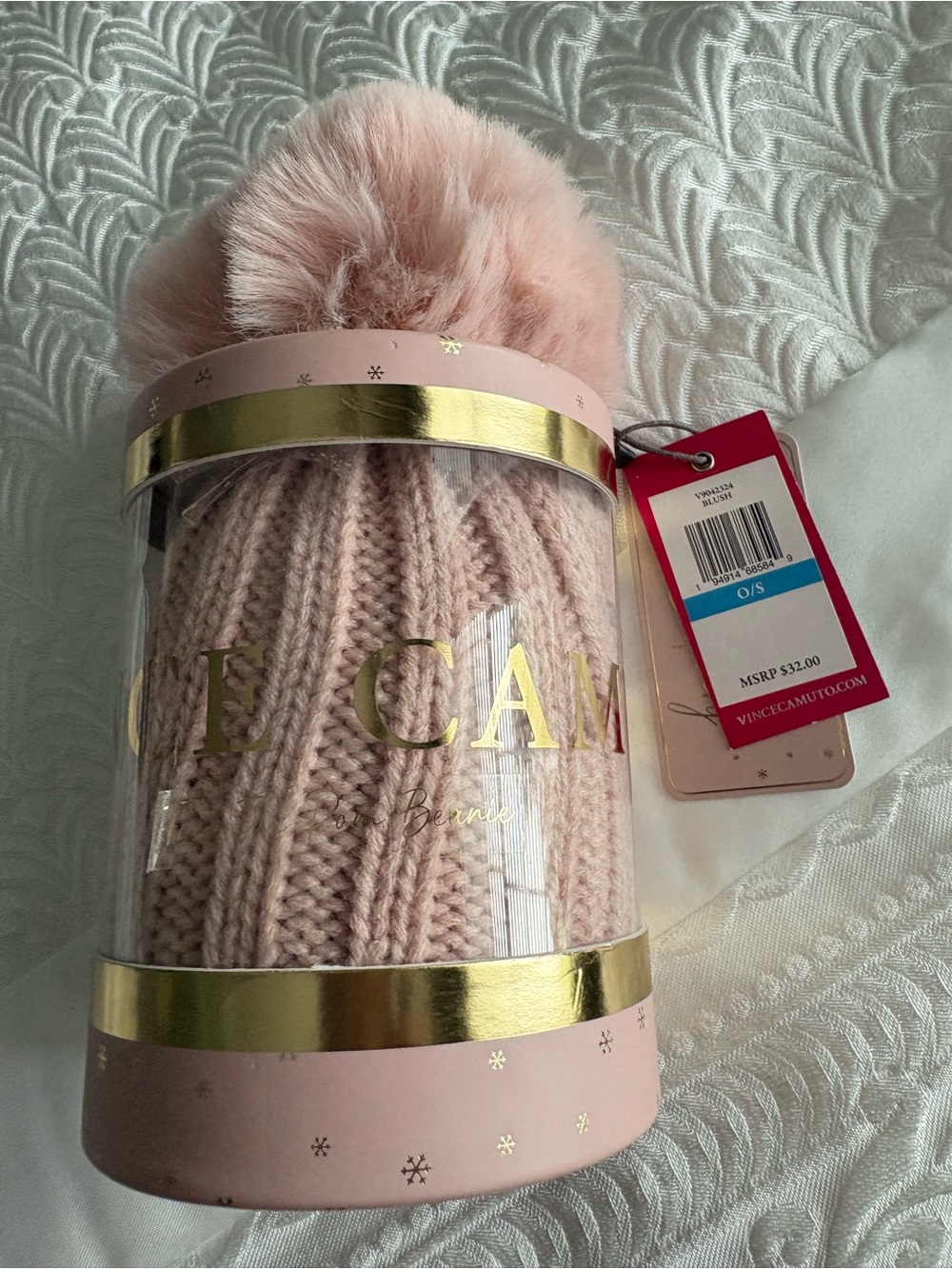 Vince Camuto Pale Pink Knit Pom Beanie